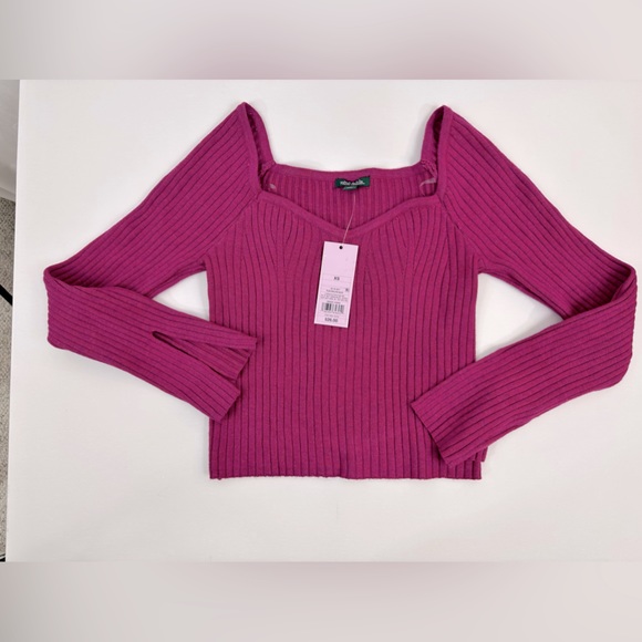 Wild Fable Purple Crop Knit Sweater Sweetheart Neck Split Wrist Long Sle… - Picture 4 of 9
